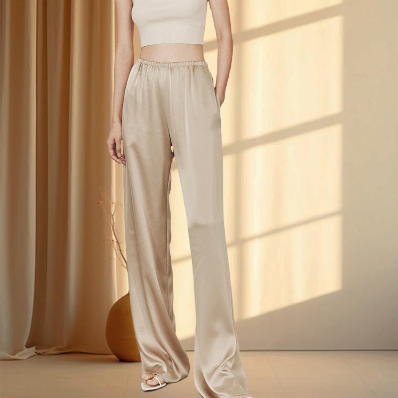 Hangzhou High-End Brand Silk Wide-Leg Pants for Women 2024 Summer New High-Waisted Casual Mulberry Silk Straight Pants