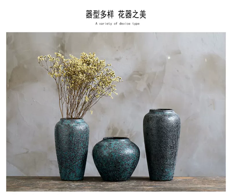 Jingdezhen gốm khô hoa bình phong cách Nhật Bản trang trí trang trí phòng khách nhà sáng tạo retro gốm nghệ thuật cắm hoa - Vase / Bồn hoa & Kệ