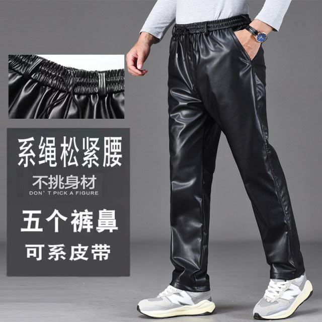 ກາງເກງແອວ elastic drawstring pants ຫນັງສໍາລັບຜູ້ຊາຍ, velvet, ຫນາ, ກັນນ້ໍາ, windproof, ດູໃບໄມ້ລົ່ນແລະລະດູຫນາວຂອງຜູ້ຊາຍວ່າງເຄື່ອງຈັກຍານການສ້ອມແປງ pants ເຮັດວຽກ