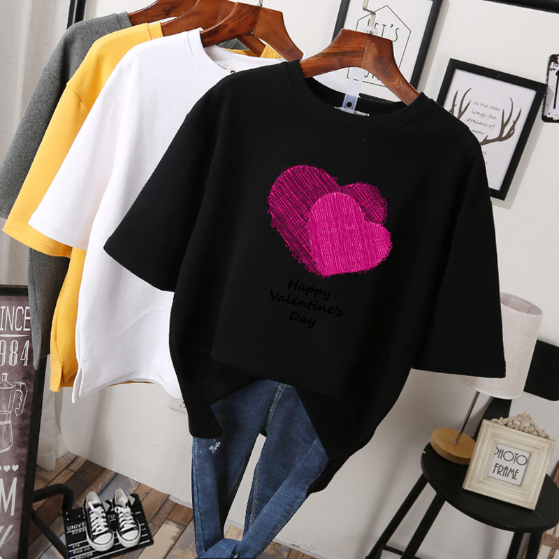 Large yards of fat sister cotton short sleeve t shirt loose 200 pounds of thin belly shading in summer clothes