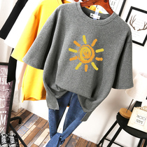 Plus size womens clothing 2022 new fat sister summer short-sleeved t-shirt female 200 catties net red top female ins super hot