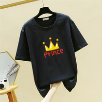 womens korean style loose print cotton short sleeve t-shirt top 2022 summer new style 200kg fat girl round neck t-shirt