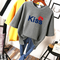 plus size womens pure cotton short sleeve T-shirt fat mm loose fat man belly covering slim 200kg fat girl tops summer