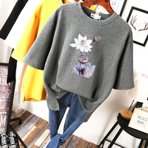 womens plus size short sleeve t-shirt Korean style fat 200kg summer tops plus size loose belly shirt