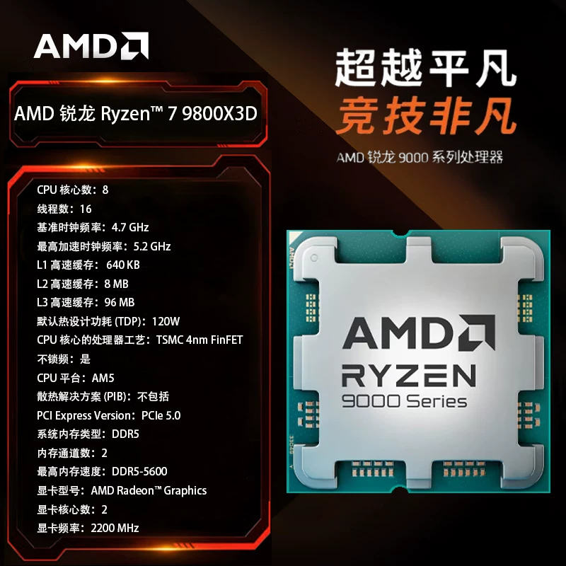 Ядро AMD Ryzen5/7/9 Ruilong 9500F/9600X/9700X/9800X3D/9950X3D2 в коробке процессор