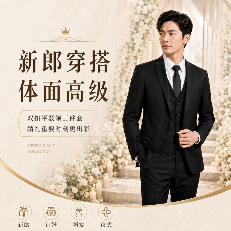 Men's Suit Set for Wedding, Groom, and Groomsmen; Formal Suit; Three-Piece Suit; Young and Sophisticated Style
