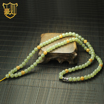 Genuine Hetian jade green and white jade 6mm round beads hand woven pendant rope gold transfer beads for men and women