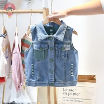 Girls denim vest spring and autumn wear 2020 new middle and large childrens Korean version of the foreign childrens autumn vest jacket tide