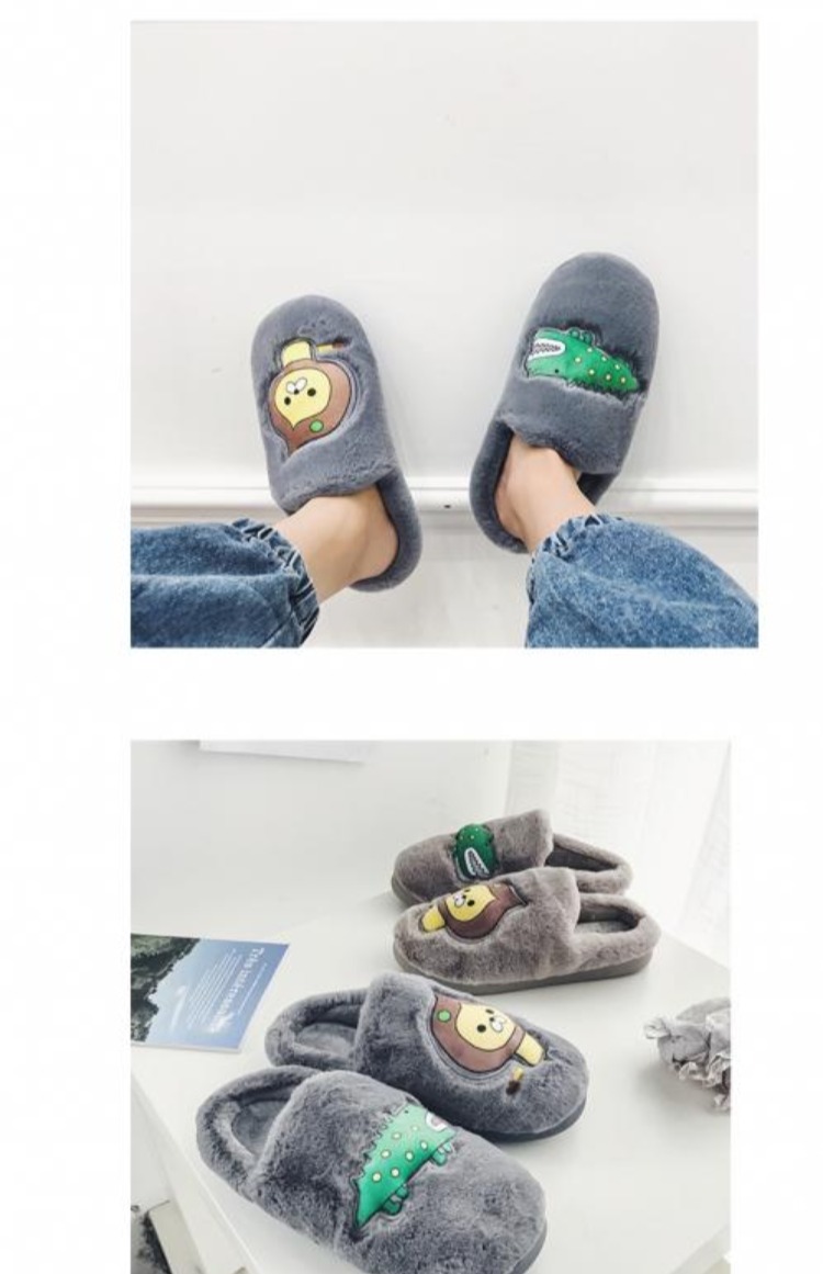 Bởi vì mùa đông Inwalk dép bông mới cộng với nhung hoạt hình nghệ thuật nhà ấm áp đôi giày cotton nam dép versace