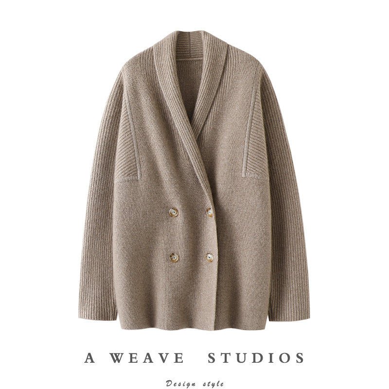 Fall into the Trap of Elegance! Double-Breasted Thickened 100% Pure Cashmere Cardigan for Women, Mid-Length Coat Sweater for Autumn and Winter