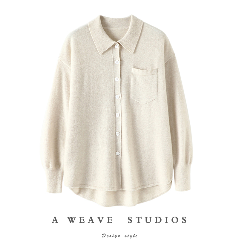 Beautiful and Stylish! Popular Polo Collar Cashmere Cardigan for Women, Pure Cashmere Sweater, Loose Knit Shirt