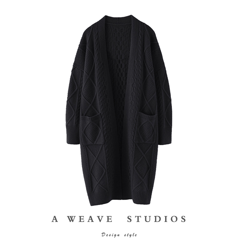 No Matter How You Wear It, It Will Always Look Great! 950g Thick 100% Cashmere Cardigan for Women, Long Cable Knit Pure Cashmere Sweater Coat for Autumn and Winter