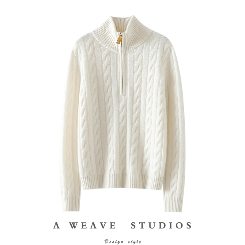 More Than Just Elegance! Thick Cable-Knit 100% Pure Cashmere Cardigan for Women, High-Neck Half-Zip Sweater for Autumn and Winter More Than Just Elegance! Thick Cable-Knit 100% Pure Cashmere Cardigan for Women, High-Neck Half-Zip Sweater for Autumn and Winter