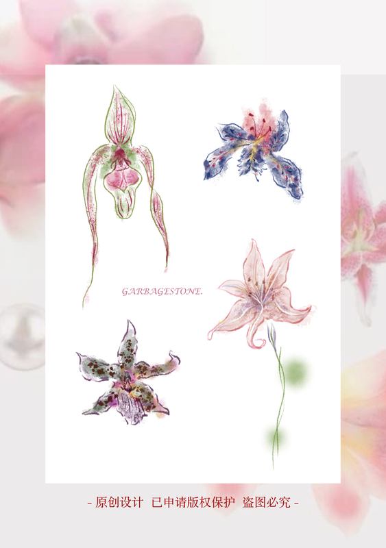 Garbagestone Original Design Chinese Aesthetic Orchid Lily Flower Series Tattoo Stickers