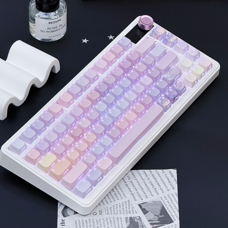 Persimmon Studio Original Monet Water Lilies Keycap Mao Height Double-Shot Cat Side-Engraved Translucent Pink Purple Keycap