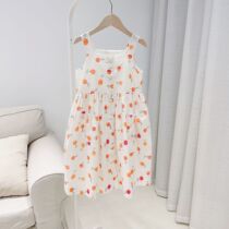 bp identical girl hand-painted cherry printed harness with dress and childrens vest long skirt pure cotton holiday dress