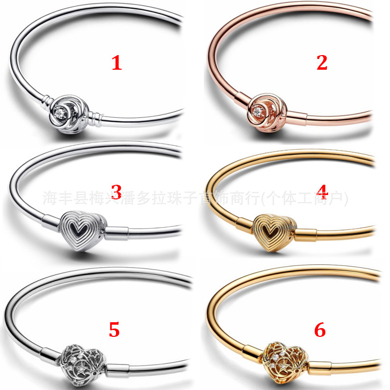 Panjiaduo Bracelet S925 Sterling Silver Round Star Heart-Shaped Buckle Bracelet Bracelet DIY Chain