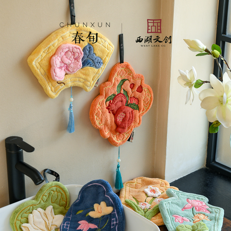Spring Season × West Lake Cultural and Creative Industries `Twelve Flower Windows` Hanging Hand Towel Designer Original Kitchen Bathroom Handkerchief