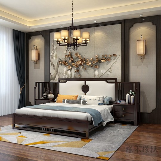 Новая кровать из массива дерева в китайском стиле, простая двуспальная кровать для главной спальни, 1.95m двуспальные кровати, гостиничный люк, мягкая мебель, прямые продажи с фабрики