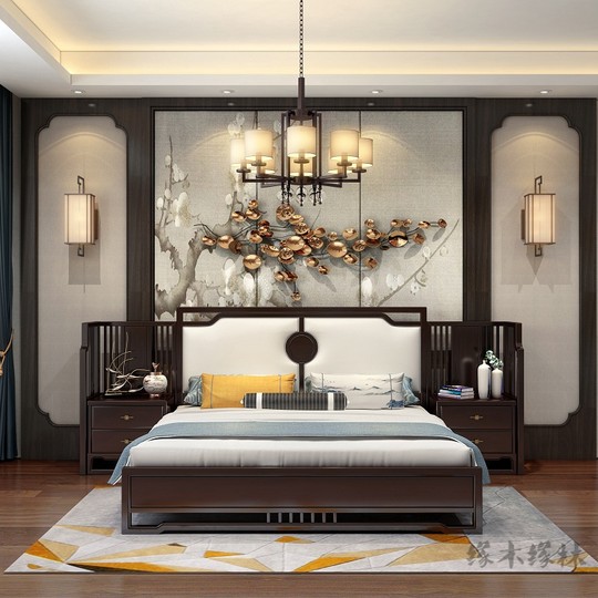 Новая кровать из массива дерева в китайском стиле, простая двуспальная кровать для главной спальни, 1.95m двуспальные кровати, гостиничный люк, мягкая мебель, прямые продажи с фабрики