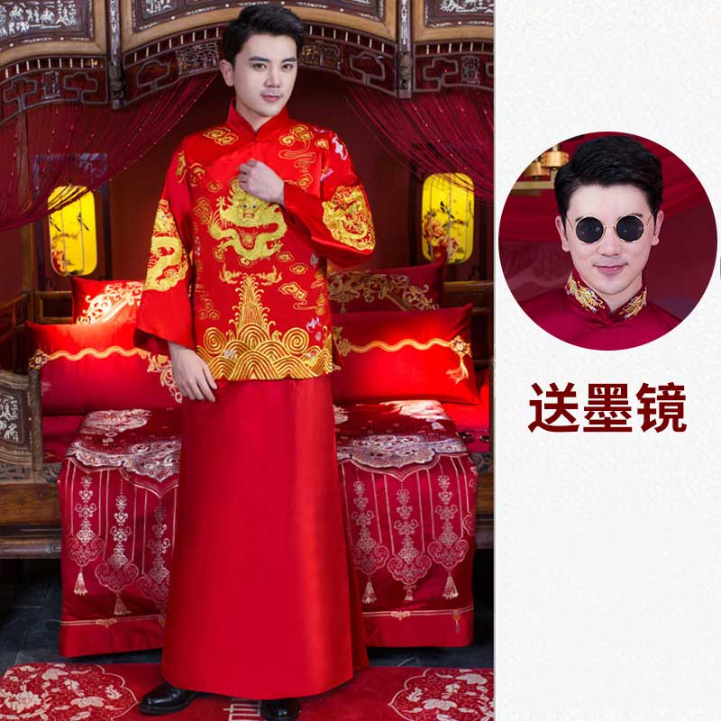 2020 mới chú rể Trung Quốc váy rồng phượng Tang Hiện phù hợp với nam giới ăn mặc mùa xuân ngựa đám cưới người đàn ông hạnh phúc của