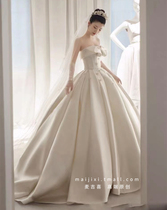 2021 new bride wedding super fairy satin Hepburn department retro French trailing tutu travel main wedding dress