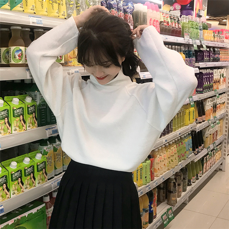 Áo len gió nữ mùa thu và mùa đông Phiên bản Hàn Quốc của thủy triều lỏng lẻo màu mỏng được đội mũ trùm đầu mỏng cổ cao áo len chạm đáy áo kiểu trung niên