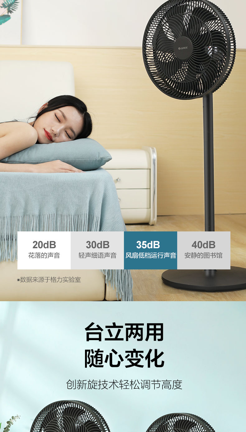 格力 台立两用电风扇 7叶仿生扇叶 自然柔风 图5