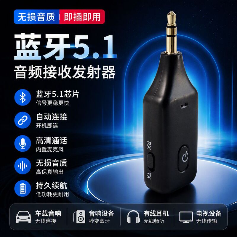 Bluetooth 5.1 Receiver and Transmitter 3.5mm Car Audio Laptop Tv Sound Card to Wireless Switch Headphone Amplifier