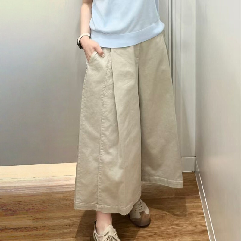 Japanese-Style Unisex Cotton High-Waisted Wide-Leg Pants, Loose and Versatile, with a Draping Feel, Casual Cropped Pants, Lazy Style 483042