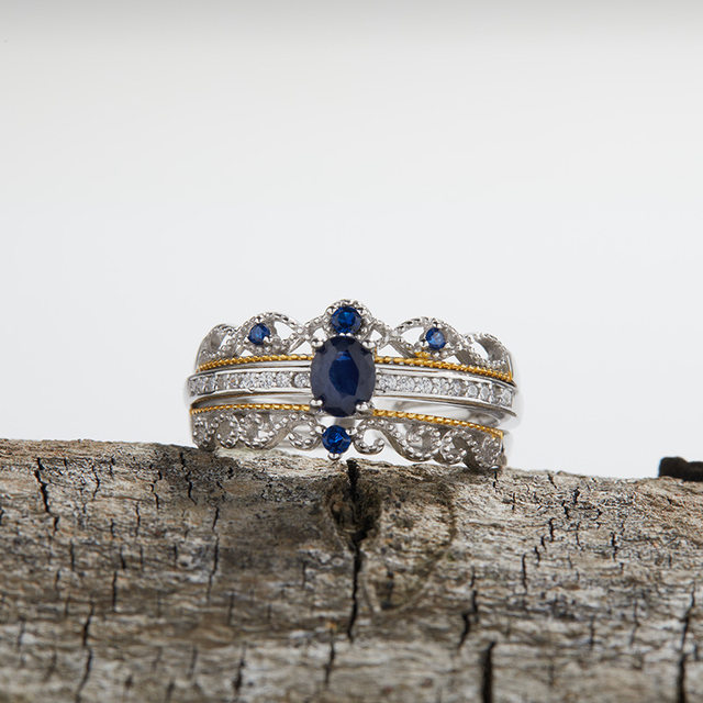 French cherry kitty colored treasure jewelry s925 silver inlaid sapphire ring women's light luxury retro ring