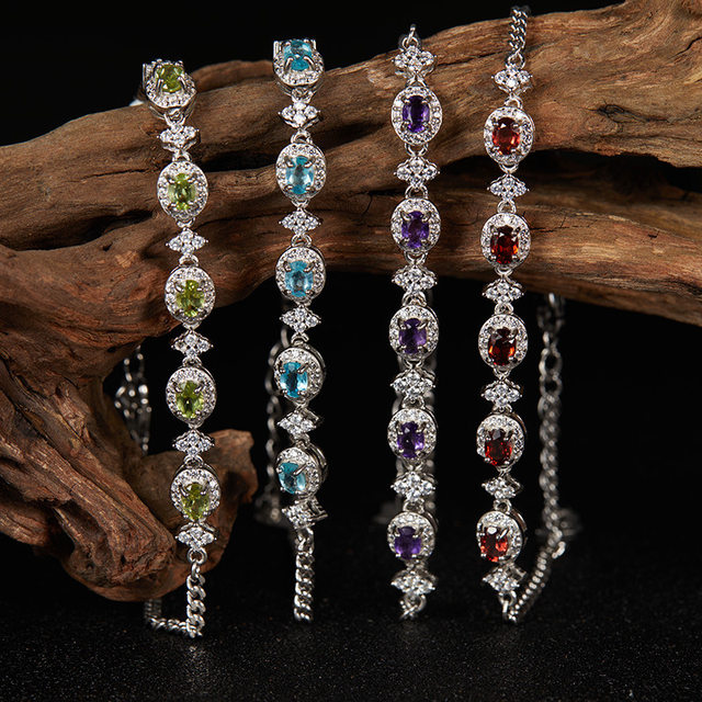 French cherry kittys 925 silver inlaid topaz garnet peridot bracelet women's European and American colored gemstone jewelry