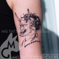 MG tattoo Japanese girls prajna mask flowers arm black-and-white tattoo stickers men and women a 2