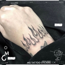 MG TATTOO dark flame hand back wrist finger flame pattern 4