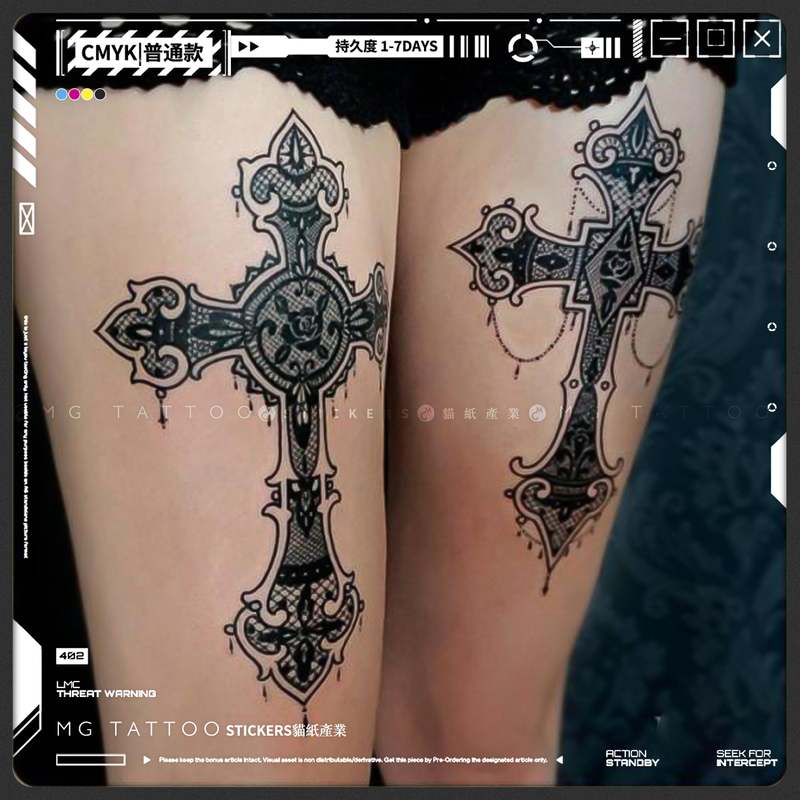 Mg Tattoo Lace Cross Vintage Gothic Sexy Cross Vintage Dark Tattoo Stickers Pair for Women