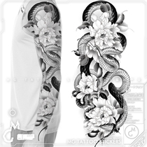MG Tattoo Dark Dark Ancient Wind Black Python Peony Alternative Flower Arm Black Grey Big Picture Tattooed Stickers Male And Female Tide