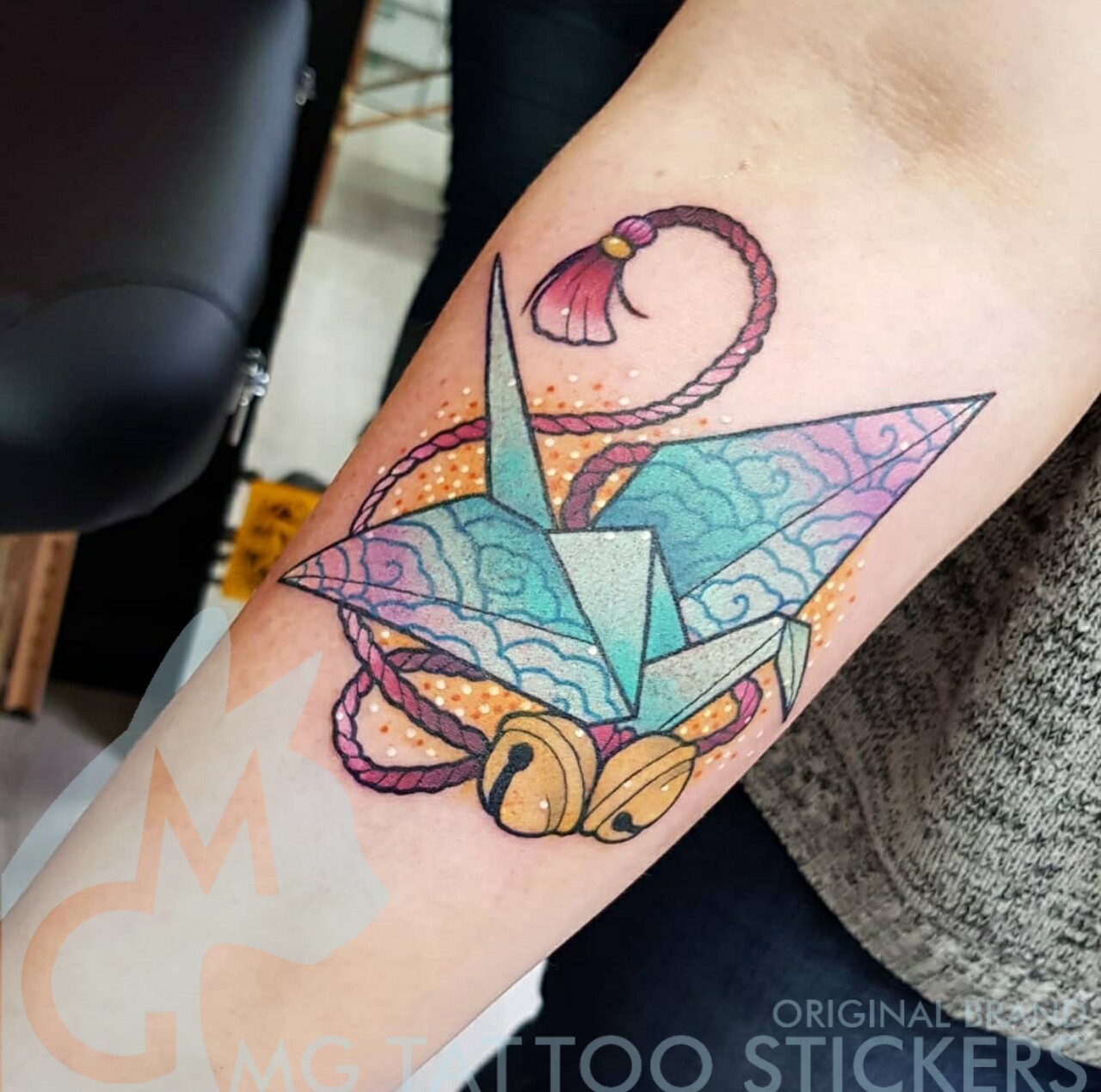 MG TATTOO stickers Hand drawn TATTOO COLOR gradient Japanese Ukiyo-e bell thousand paper crane origami tattoo stickers