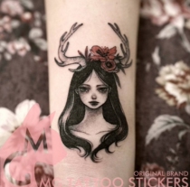 MG tattoo sticker limited time promotion antler girl Korean hipster black Gray sketch small tattoo sticker waterproof