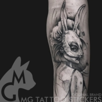 MG TATTOO stickers hand-painted TATTOO European and American realistic sexy bunny girl black and white big picture flower arm TATTOO sticker