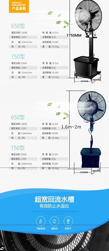 Bồn nước phun sương phun sương sàn ẩm có thể điều khiển nước làm mát xưởng nước nóng điện với thiết bị nhỏ nhà mát mẻ】 - Quạt điện