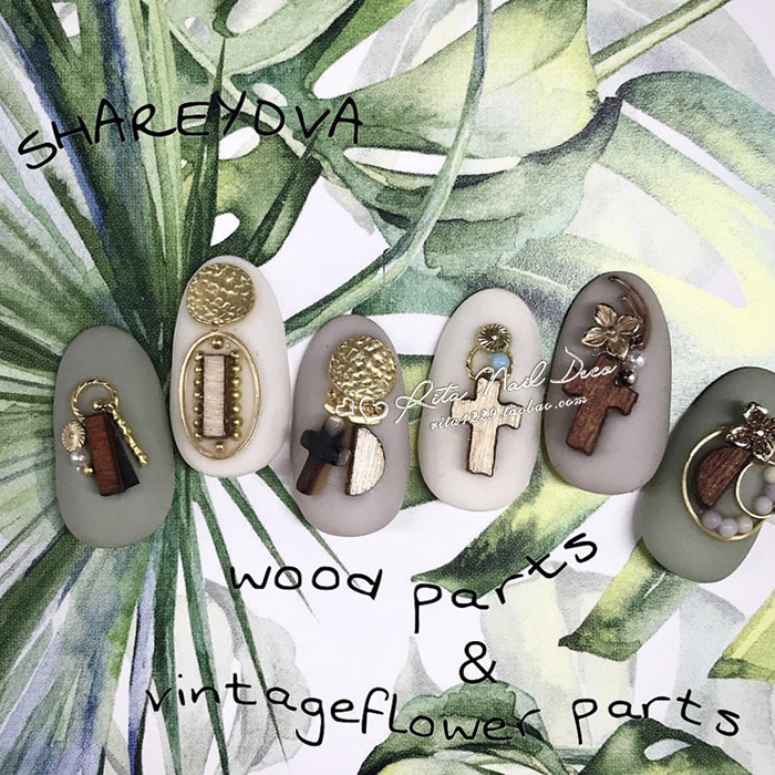 5 wood crosses Bohemian Indian style fingernails RITA home synchronized Japanese nails