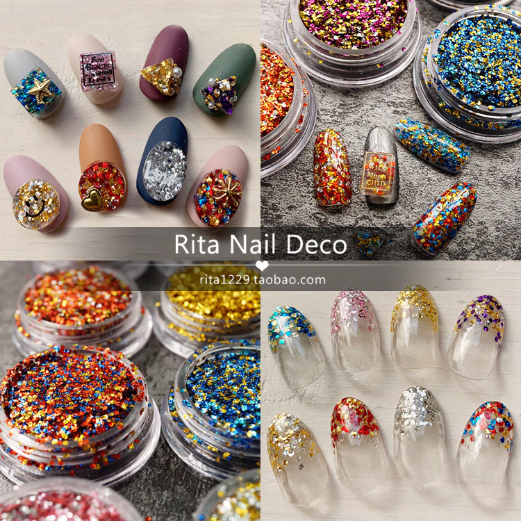 RITA home 1 gram fish scales MATIERE mixed - colored hexagon bright nail nail crushing powder
