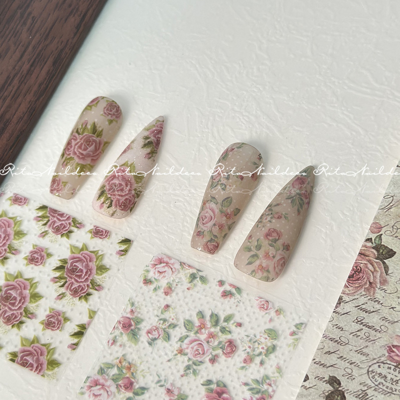 Ritanail Spring Monet Oil Painting Versailles Polka Dot Rose Oil Painting Nail Art Transfer Paper Sketch Daisy