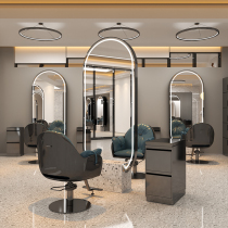 High-end Hairdressingshop Mirror Desk Single-Sided Beauty Hair Mirror Hair Salon Special With Lamp Reliable Wall Floor Mirror Cut mirror