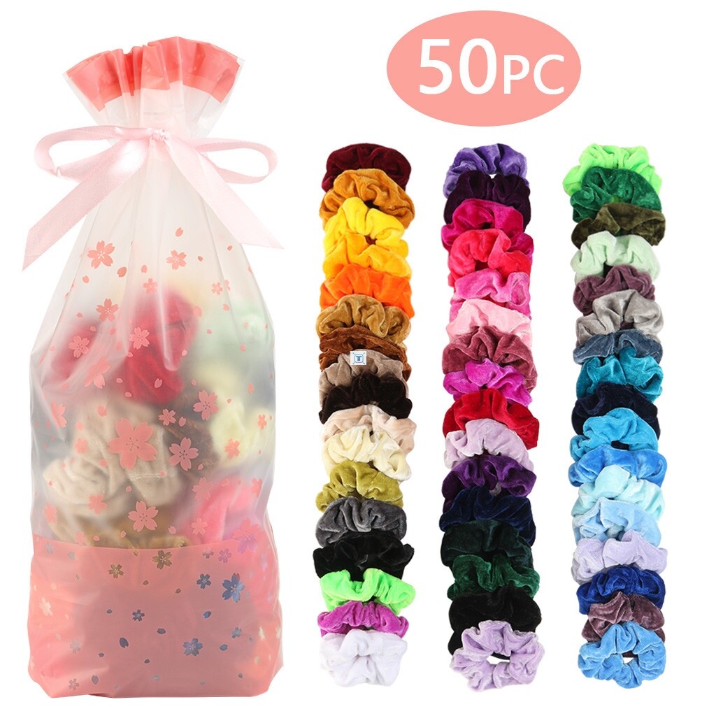 50 Colors Vintage Hair Scrunchie Pack Stretchy Velvet Scrunc