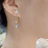 Japanese Premium New Model 925 Silver Needle Micro-Inlaid Star Tassel Earrings, New Japanese and Korean Exquisite Rhinestone Simple and Fashionable Design