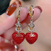 Japanese Premium New Model Ultra-Shiny Red Full Diamond Heart Earrings, Light Luxury, High-End Feel, Niche and Unique Ear Clips, Elegant and High-Class