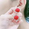 Japanese Premium New 925 Silver Needle Versatile Red Square Stud Earrings Autumn Personality Diamond-Studded Light Luxury High-End Earrings