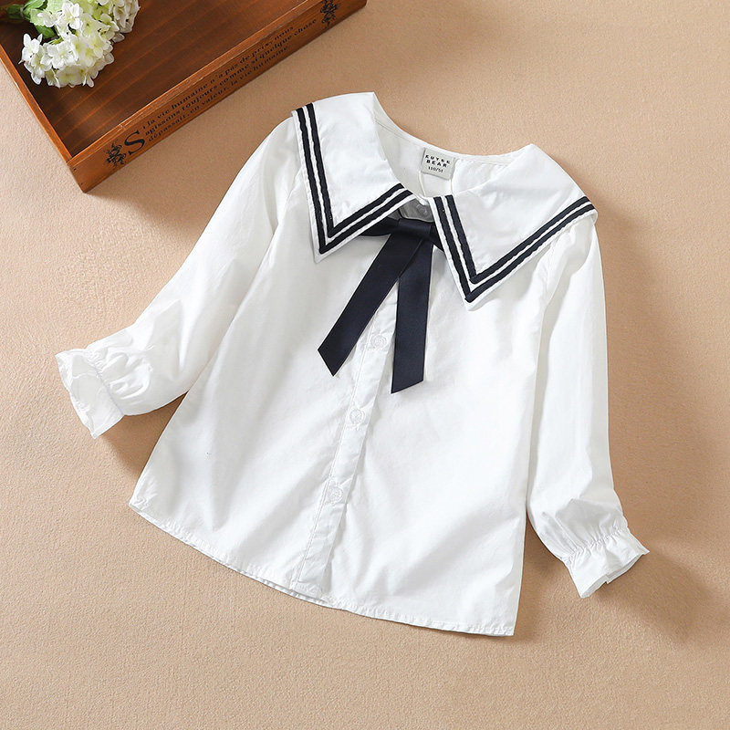 Girl White Shirt Long Sleeve Early Fall 2022 New Blouse Foreign Pie Trendy Little Girl Child Clothing Spring Autumn Children's Shirt