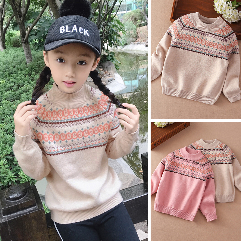 Girl Hooded Sweater 2022 New Autumn Winter Dress Baby Foreign Pie Knit Undershirt Child Plus Suede Thickened Sanitary Coat